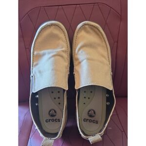 Crocs Walu Loafers Mens Size 9 Khaki Canvas Slip On Casual Shoes